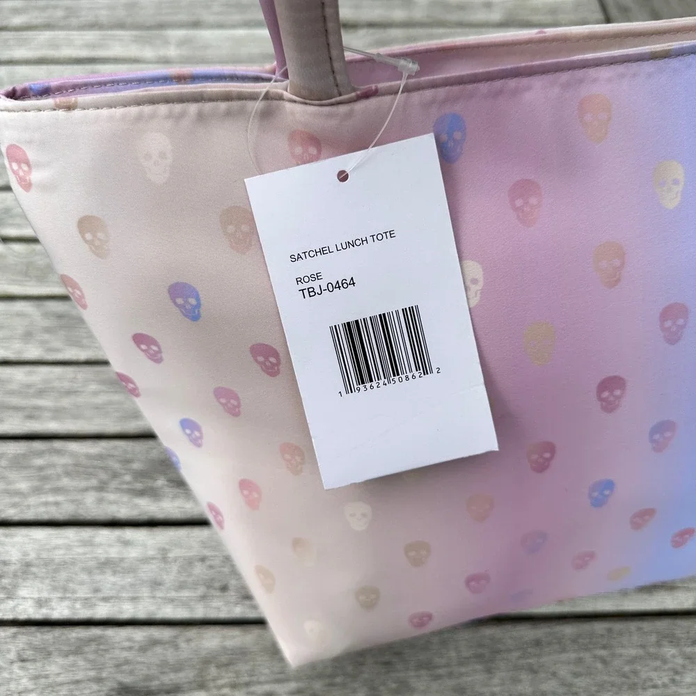 Betsey Johnson Rose Skull Insulated Lunch Tote Satchel Pink Ombre TBJ-0464 NEW